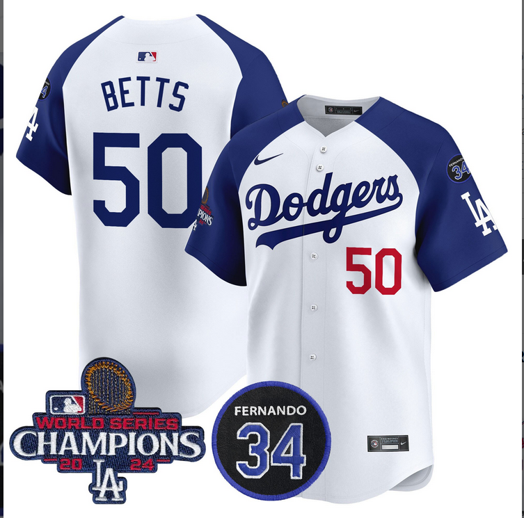 Men MLB Los Angeles Dodgers  #50 Betts white 2024 World Series Champions Patch Limited Jersey style 2->los angeles dodgers->MLB Jersey